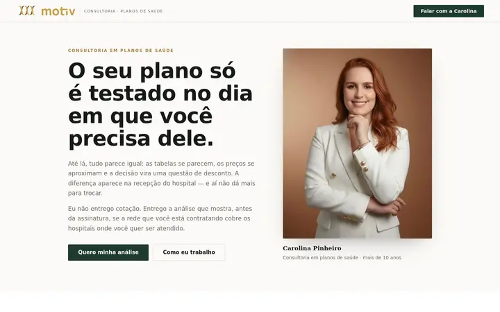Página inicial do site da Motiv Planos de Saúde